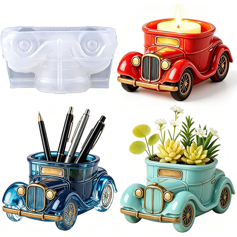 Potsticker Mold - 3Dヴィンテージバス型多肉植物鉢シリコンモールドDIY多肉植物プランターフラワーポットセメント石膏ペンホルダーキャンドルホルダーモールド