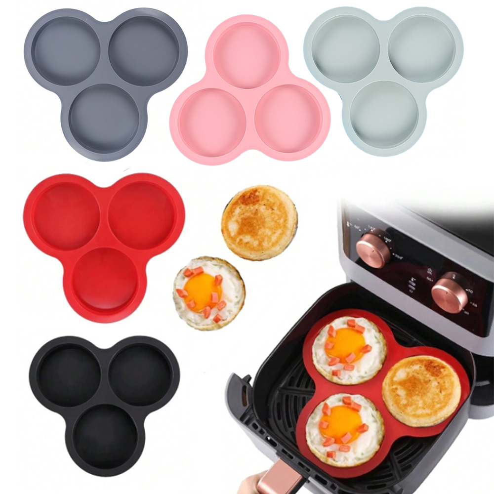 Egg Waffle Pan - シリコーン卵型エアフライヤーエッグパン再利用可能な 3 キャビティマフィンケーキベーキングモールドキッチン調理アクセサリー