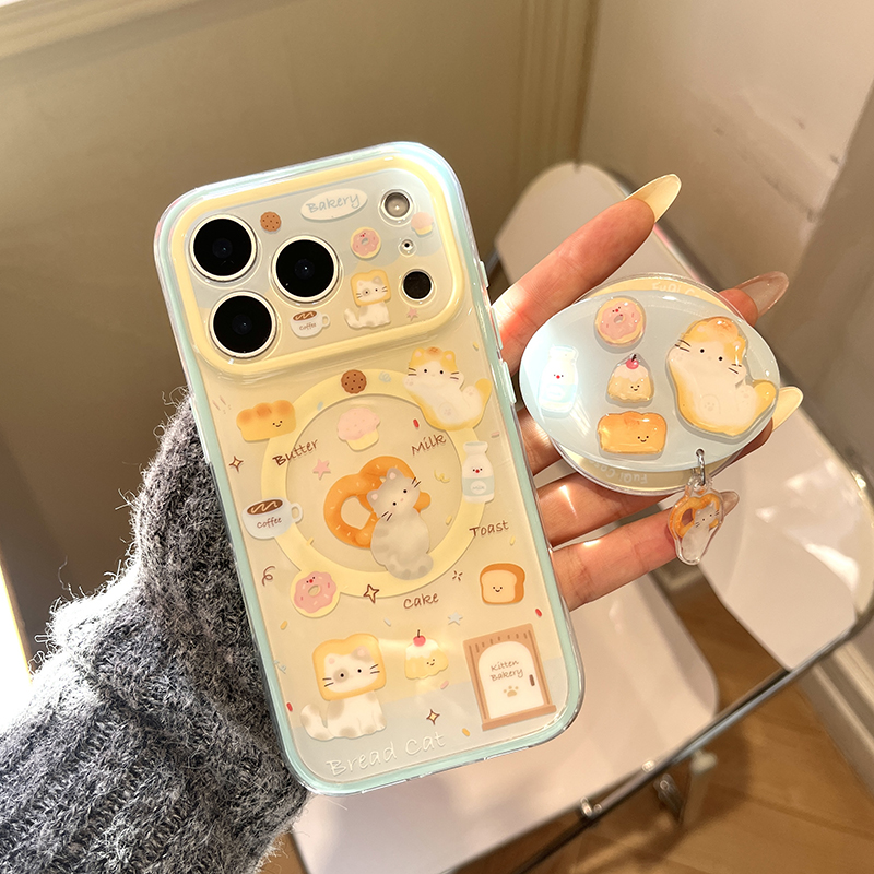 Taco Stand Holder - かわいい漫画パン猫マグネット式スマホケース iPhone 17 Pro 15 14