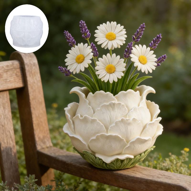 Potsticker Mold - 3D手作り牡丹の花の鉢シリコンモールド DIYライトラグジュアリースタイル樹脂製プランター家の装飾用
