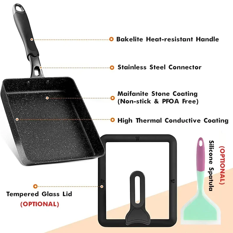 焦げ付き防止の日本のオムレツ鍋/タマゴヤキ、長方形の鍋、卵フ - Egg Waffle Pan のレビューと価格