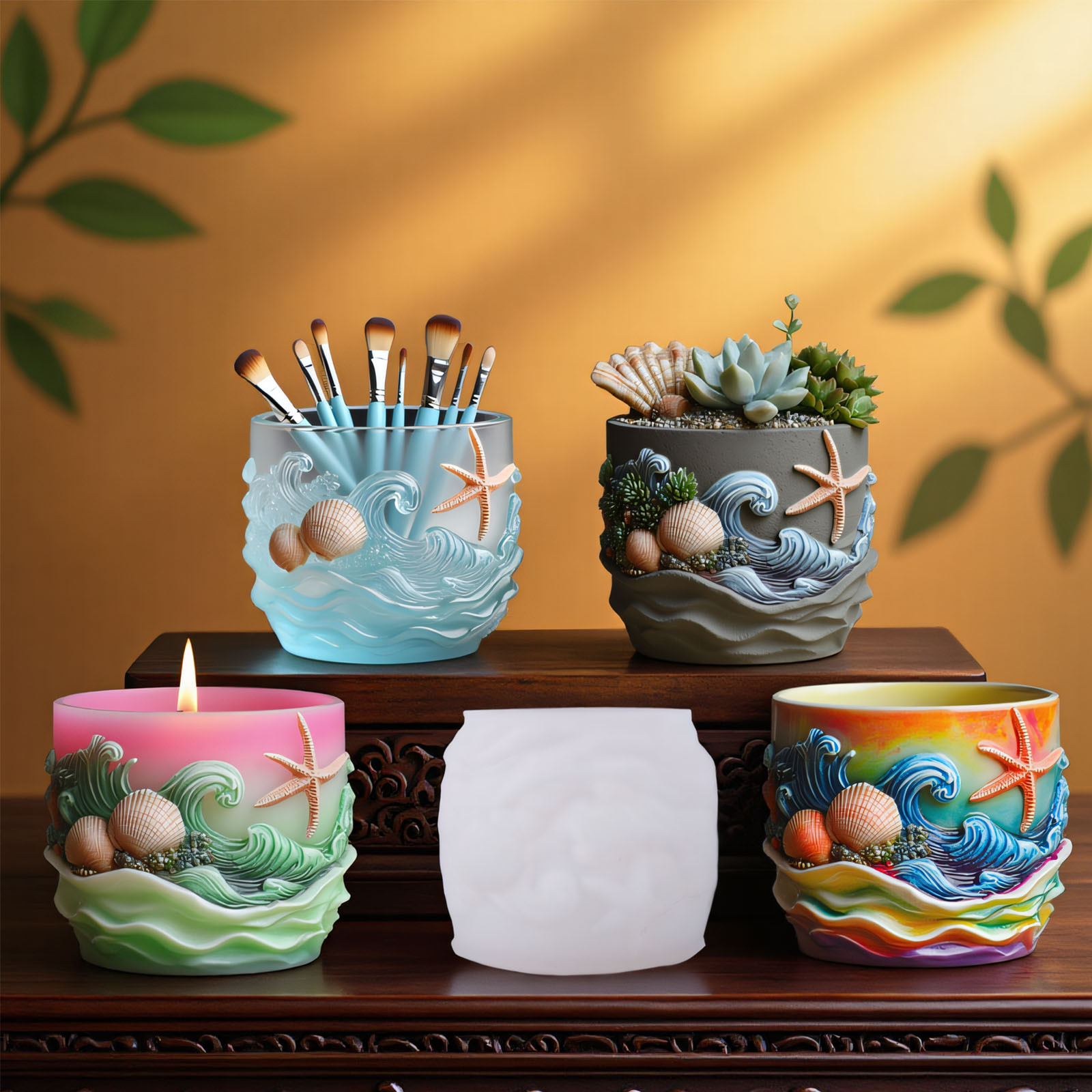 海洋生物レリーフ多肉植物植木鉢樹脂シリコン型貝殻ヒトデレリー - Potsticker Mold のレビューと価格